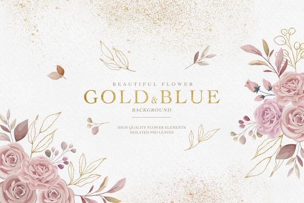 Fundo floral dourado e rosa PSD grátis