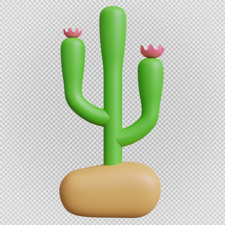 PSD fundo isolado mínimo de cacto com renderização em 3d do caminho de recorte