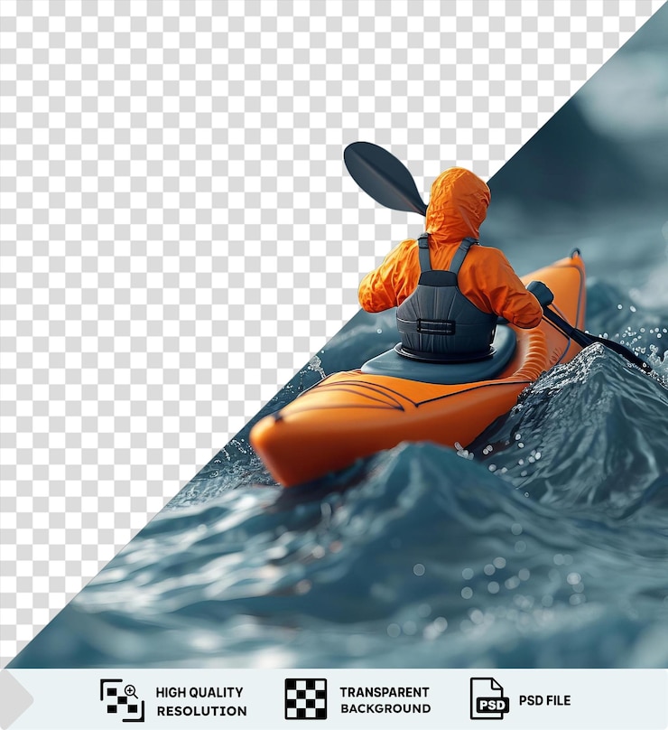 PSD fundo transparente canoísta 3d navegando corredeiras no oceano
