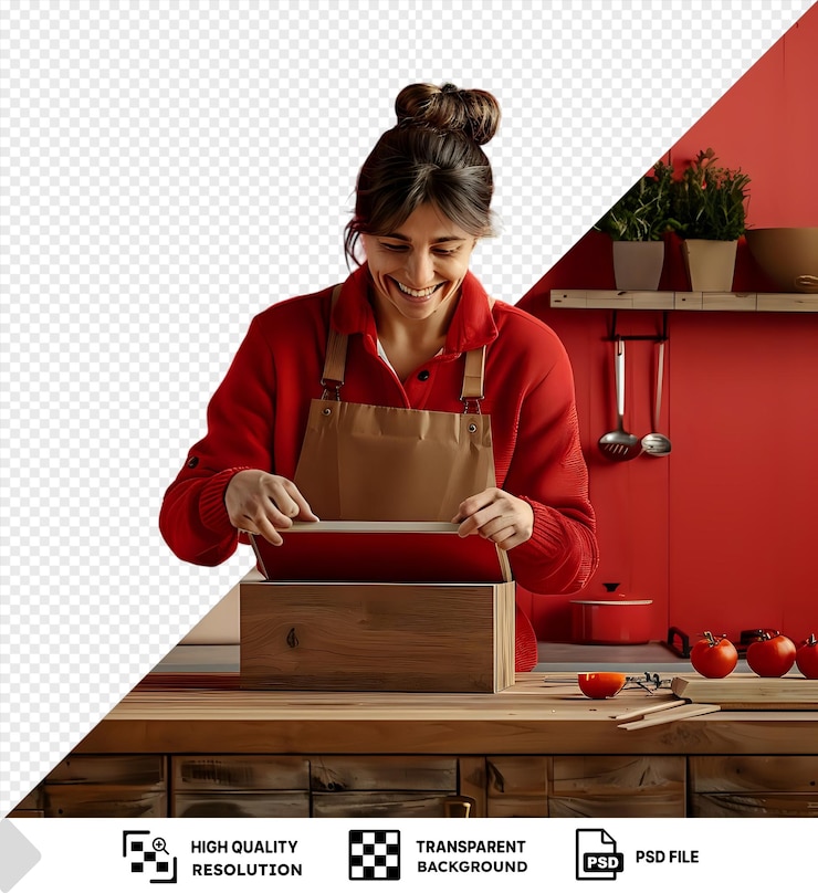 PSD fundo transparente carpinteiro alegre montando a caixa na cozinha png