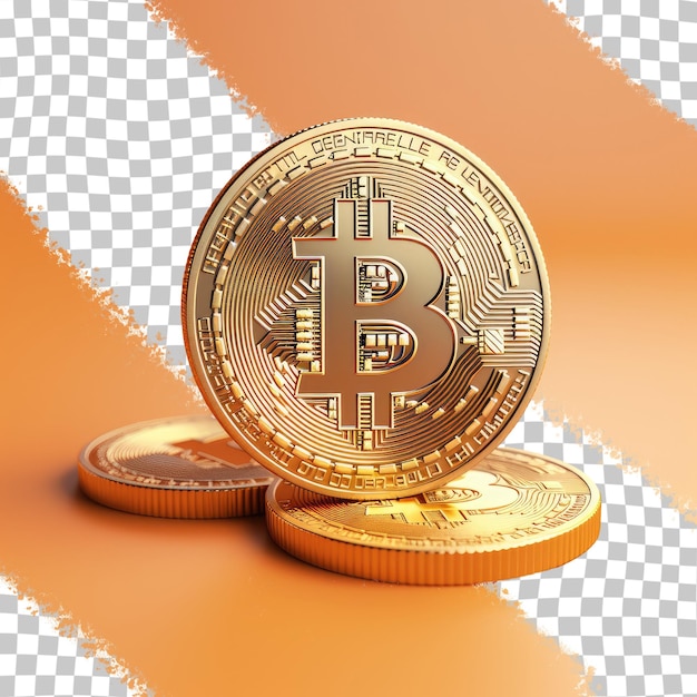 PSD fundo transparente com bitcoin dourado isolado representando o conceito de moeda internacional virtual e negócios on-line