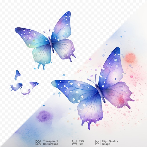 PSD fundo transparente com borboletas aquarela brilhantes e isoladas