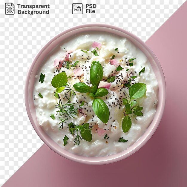 PSD fundo transparente com comida ayran isolada em uma mesa rosa