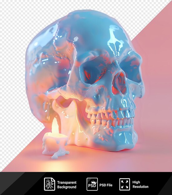 PSD fundo transparente com crânio 3d isolado com vela ardente decoração de férias de halloween png