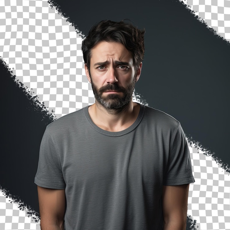 PSD fundo transparente com homem caucasiano mostrando várias emoções de angústia, medo, raiva e tristeza