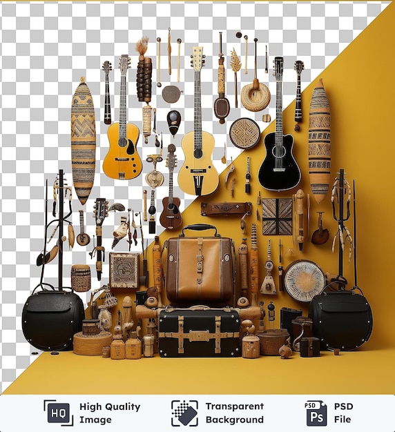 PSD fundo transparente com instrumentos tradicionais fotográficos realistas isolados de ethnomusicologist_s