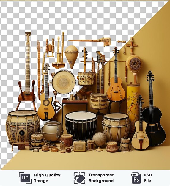 PSD fundo transparente com instrumentos tradicionais fotográficos realistas isolados de ethnomusicologist_s