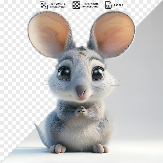 Fundo transparente com isolado desenho animado 3d bilby escavação no deserto com um coelho cinza e branco com olhos pretos um nariz rosa e um rosto branco e cinza acompanhado por um