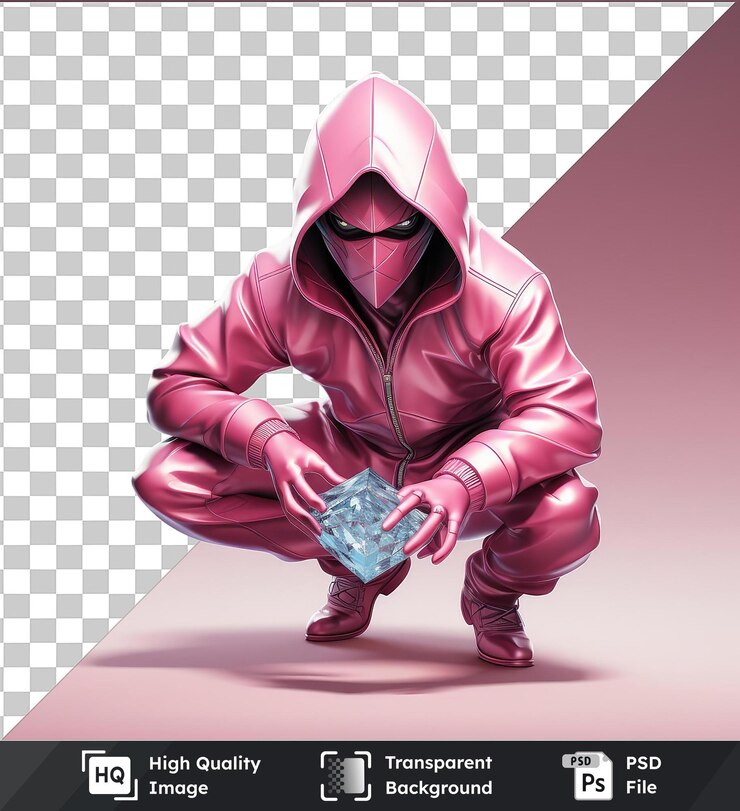 PSD fundo transparente com isolado desenho animado de ladrão 3d roubando um objeto parecido com um diamante