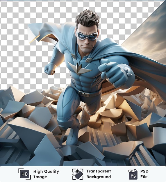 PSD fundo transparente com isolado desenho animado de super-herói 3d voando pela cidade para salvar o dia papel de parede hd