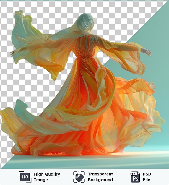 PSD fundo transparente com isolado eid al fitr dança tradicional de uma mulher em um vestido laranja