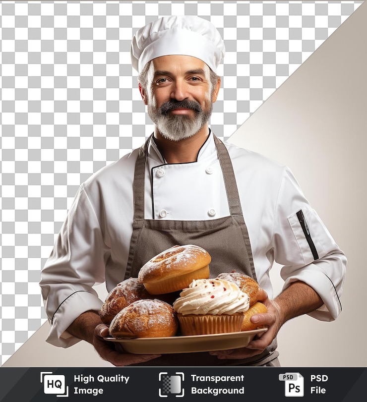PSD fundo transparente com isolado fotográfico realista padeiro _ s criações de confeiteiro sem fundo