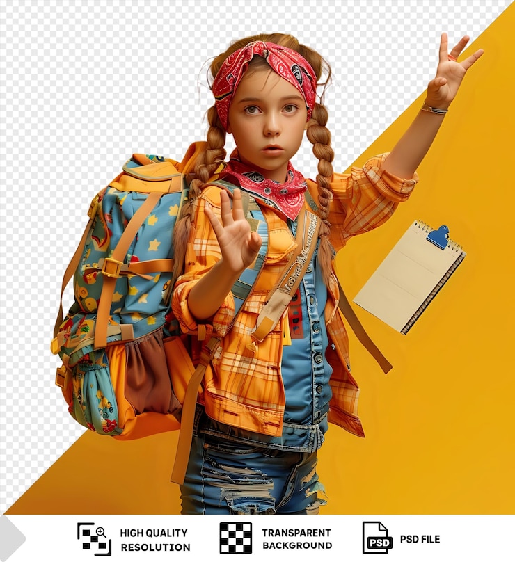 PSD fundo transparente com isolado impressionado jovem estudante vestindo bandana e mochila