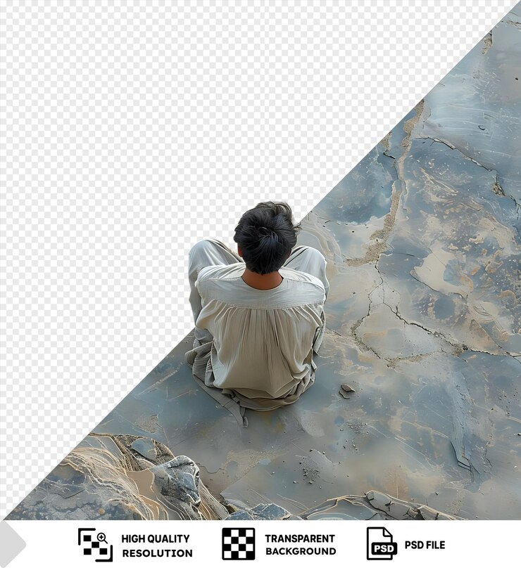 PSD fundo transparente com isolado um homem sentado no chão em algum lugar na colina png psd