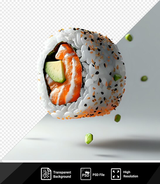 Fundo transparente com maki sushi voador isolado mockup de um rolo de sushi