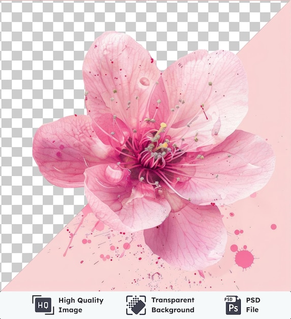 Fundo transparente com manchas de tinta floral isoladas símbolo vetorial flor flores cor-de-rosa em um fundo rosa
