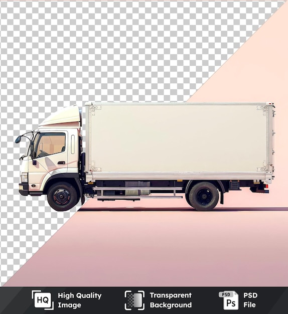 PSD fundo transparente com maquete de caminhão de carga branco isolado contra um céu rosa