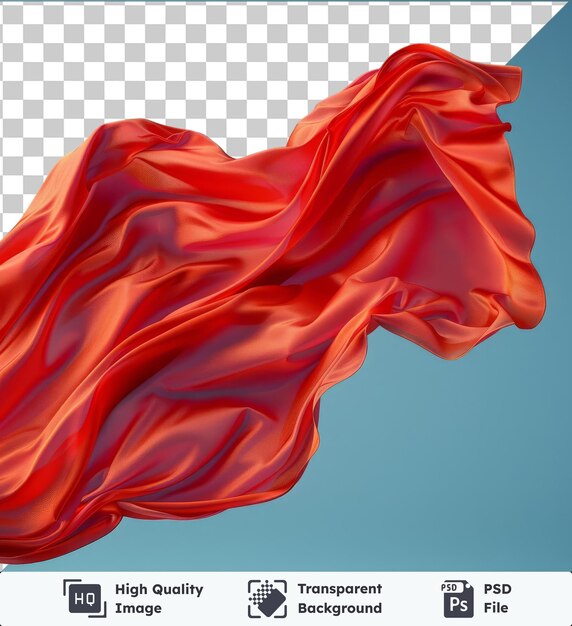 PSD fundo transparente com maquete isolada de um tecido de seda vermelho voador contra um céu azul claro