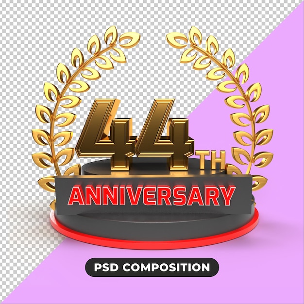 PSD fundo transparente com renderização em 3d do 44º aniversário