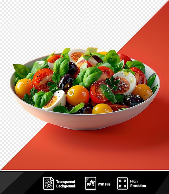 PSD fundo transparente com salada de nicoise isolada numa tigela branca