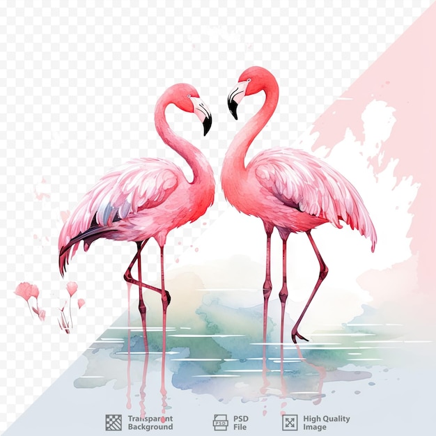 PSD fundo transparente com silhuetas aquarela de flamingos clipart