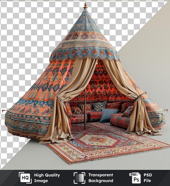 PSD fundo transparente com tenda tradicional de ramadã isolada com travesseiros azuis e vermelhos
