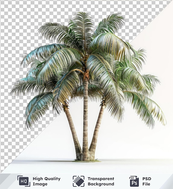PSD fundo transparente com variedade isolada de palmeiras tropicais e árvore única sob cinza e