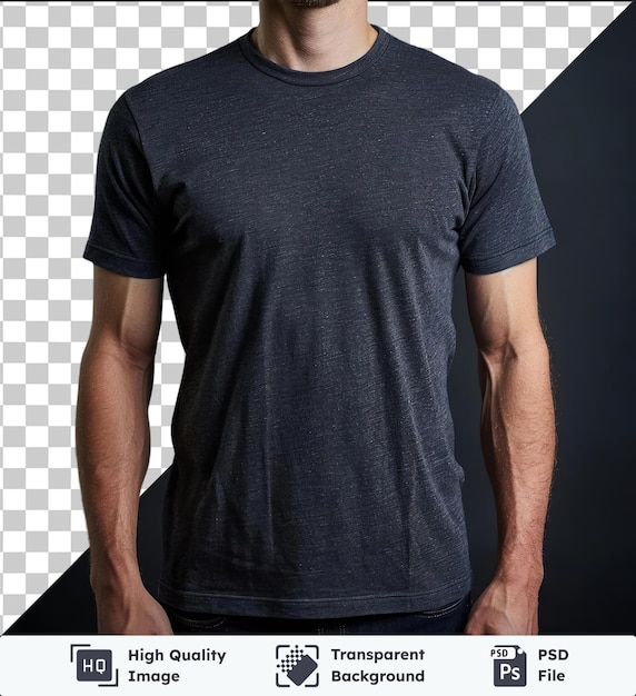 Fundo transparente com vista frontal isolada capturar uma camiseta premium carvão técnico materiais etiqueta de tecido