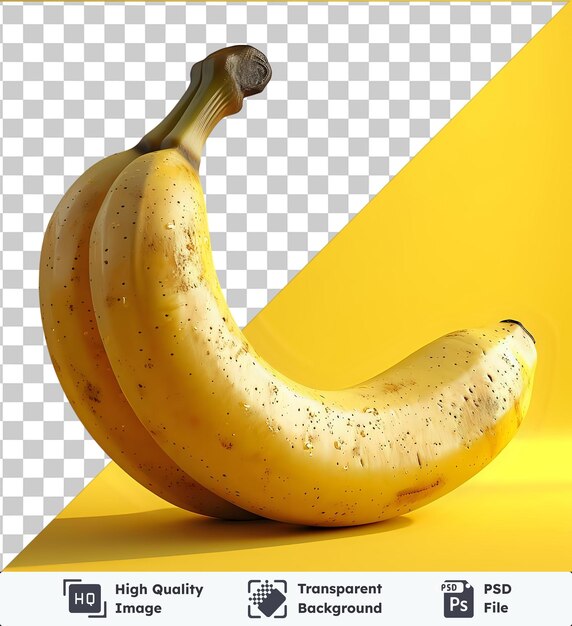 Fundo transparente de banana psd com um caule castanho e uma sombra escura