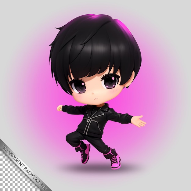 PSD fundo transparente de desenho animado fofo de personagem chibi