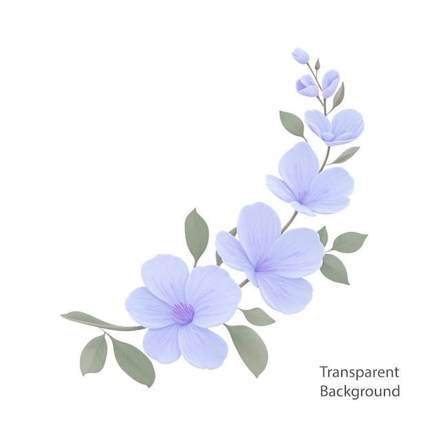 PSD fundo transparente de ilustração de ramo de flor azul