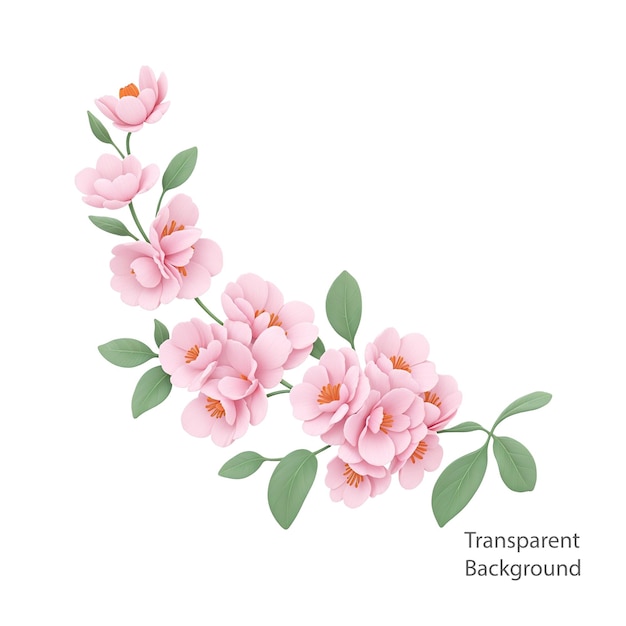 Fundo transparente de ilustração de ramo de flores rosa