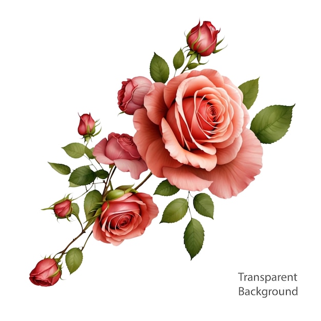 PSD fundo transparente de ilustração de ramo de rosas vermelhas