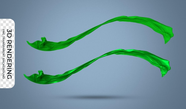 Fundo transparente de renderização 3d de tecido verde voador