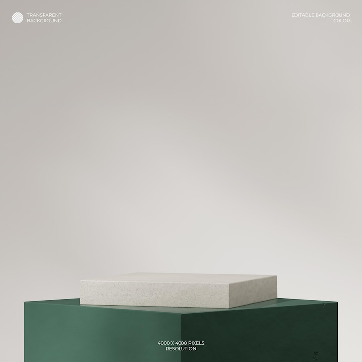 PSD fundo transparente de renderização 3d do pódio texturizado de cerâmica em quadrado com forma de bloco verde