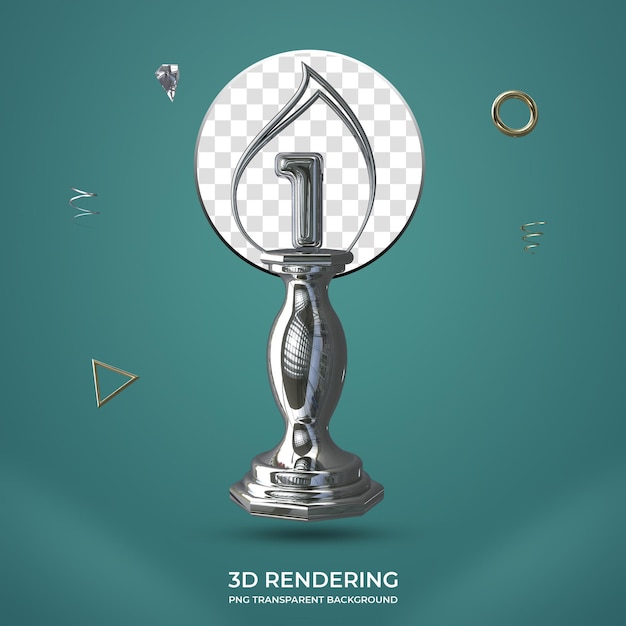 PSD fundo transparente do número 3d do troféu de prata do número 1