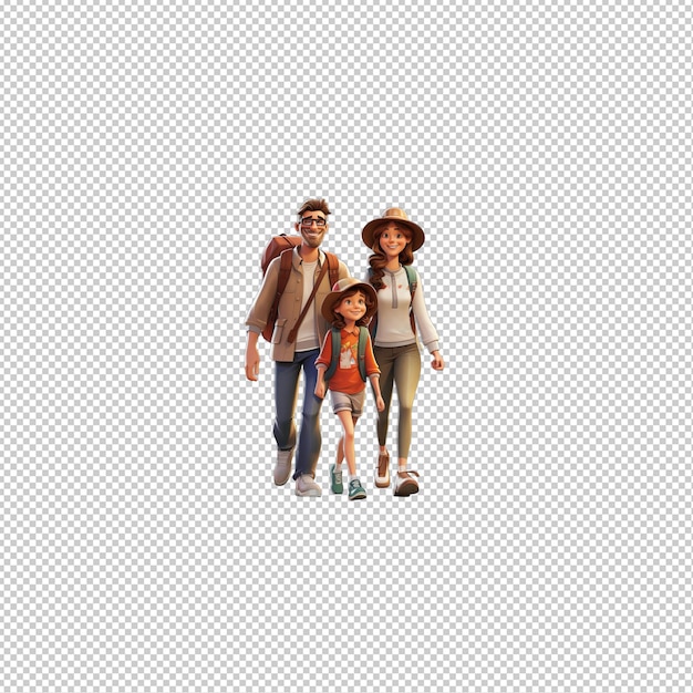 Fundo transparente em estilo desenho animado em 3D da European Family Walking