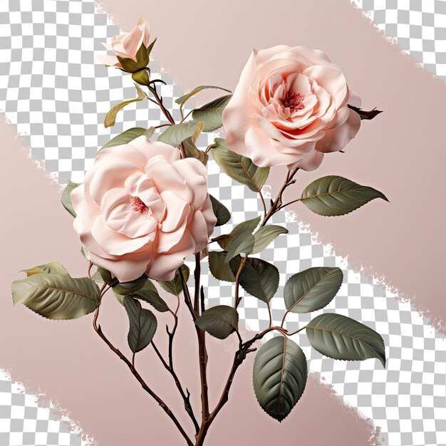 PSD fundo transparente isolado com duas rosas de vime de pêssego rosa