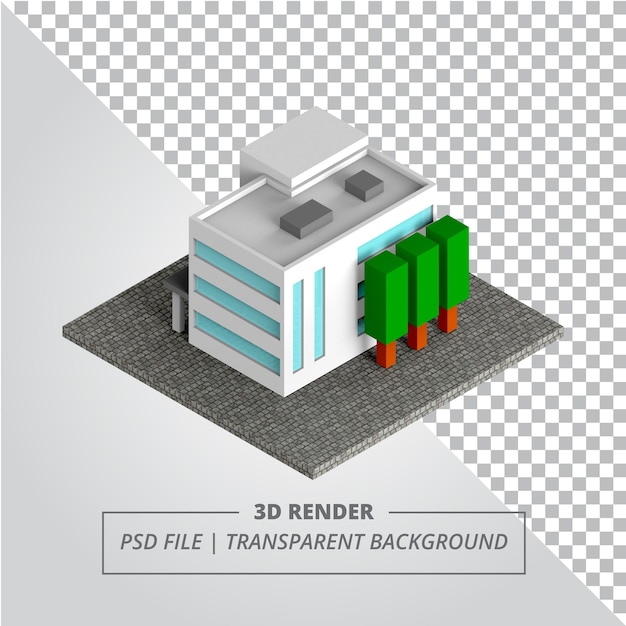 PSD fundo transparente isométrico hospital 3d