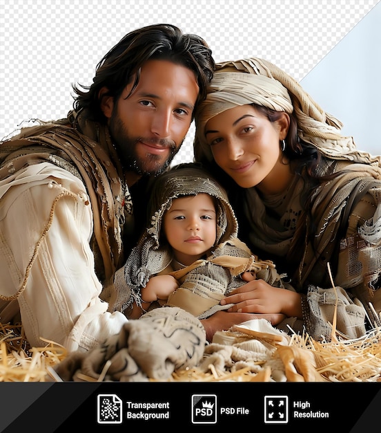 Fundo transparente jesus cristo na manjeda com josé e maria png psd