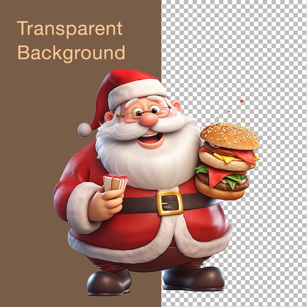 Fundo transparente Papai Noel comendo hambúrguer