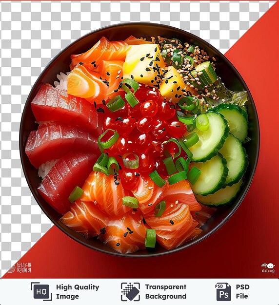 PSD fundo transparente psd chirashika vegetal com pepino de salmão e tomate em uma tigela