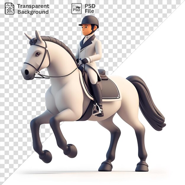 PSD fundo transparente psd desenho animado equestre 3d guiando um cavalo de adestramento gracioso