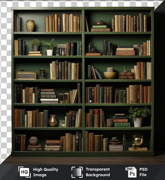 PSD fundo transparente psd fotográfica realista estante de livros do bibliotecário