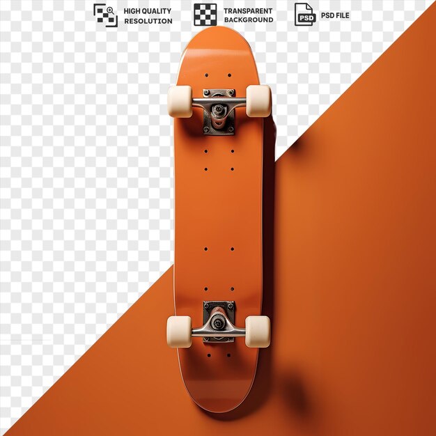 PSD fundo transparente psd fotográfico realista patinadores patinador com rodas brancas contra uma parede laranja