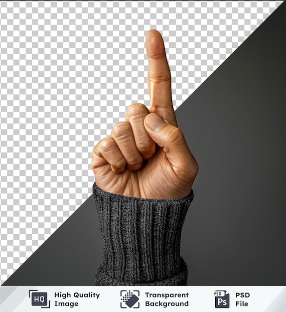 PSD fundo transparente psd mão de homem com dedo indicador levantado mockup