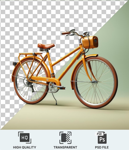 Fundo transparente psd uma bicicleta amarela com um assento marrom e laranja e pedal preto com um pedal de metal e prata