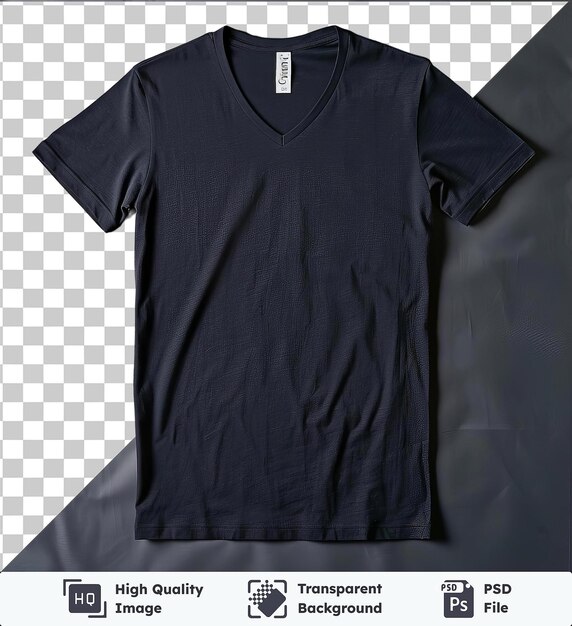 PSD fundo transparente psd vista frontal capturar uma camiseta premium etiqueta de tecido de material de algodão marinho