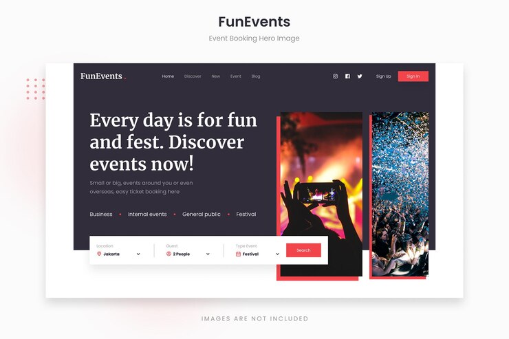 PSD funevents - imagen de héroe de reserva de eventos dark glam