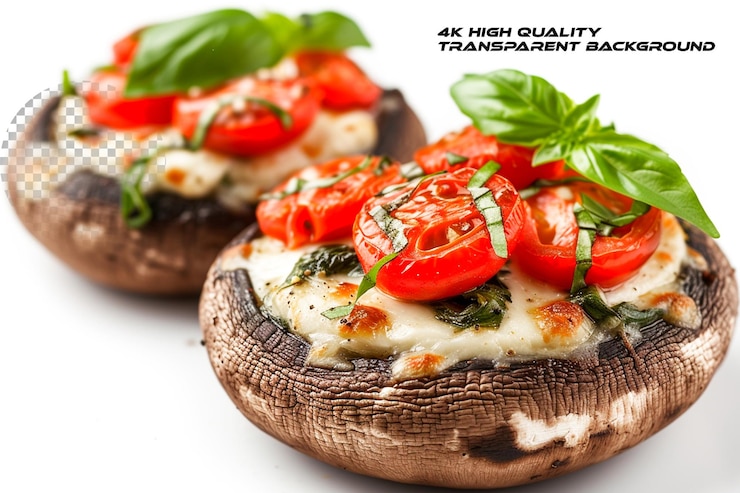 PSD funghi portobello riempiti di una miscela salata su uno sfondo trasparente